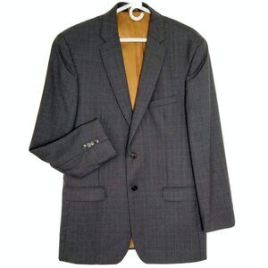 Jos A Bank Suit Jacket 42L Slim Fit Gray windowpane Wool 2 Button MSRP $650 EUC